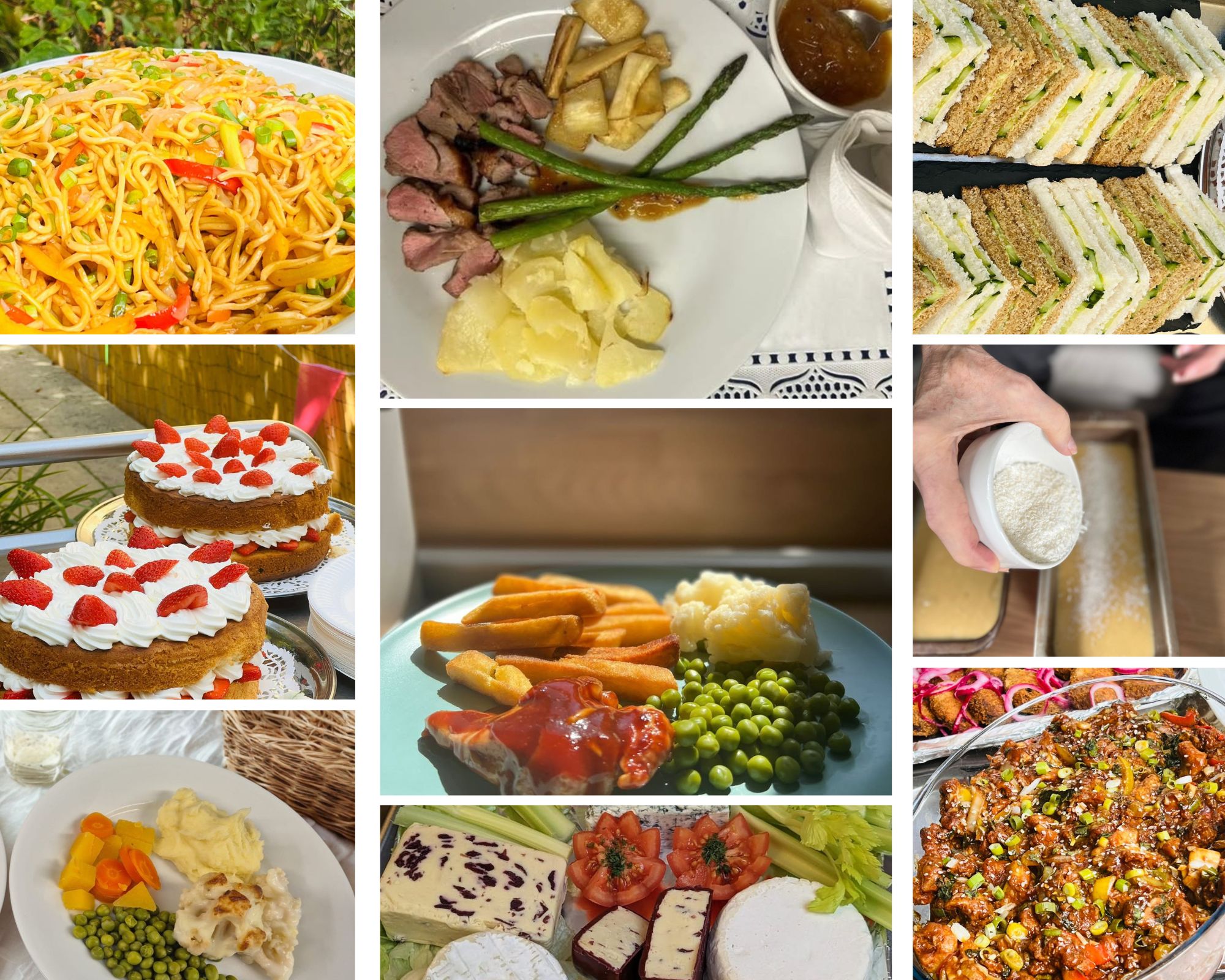 A selection of home-cooked meals at Catherine House in Frome, including main meals, sandwiches, cakes and freshly prepared food from the home’s kitchen.